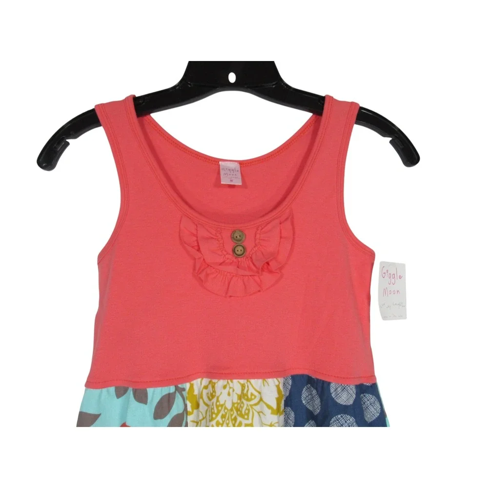 NWT GIGGLE MOON Multicolor PATCHWORK BIRDS DAMASK POLKA-DOT Dress GIRLS M